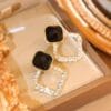 zircon korean black shiny earing resin rhombus earrings