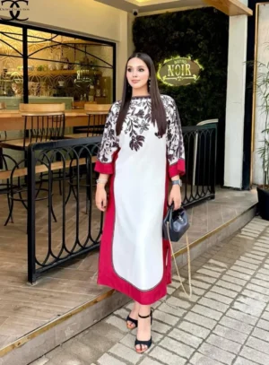 trendy women's stitched printed swiss lawn shirt and trouser set 2 pcs