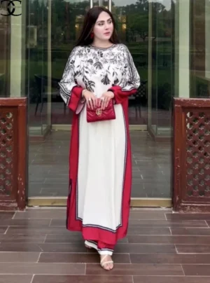 trendy women's stitched printed swiss lawn shirt and trouser set 2 pcs