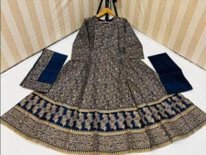 3 pcs women's stitched katan silk steam printed suit