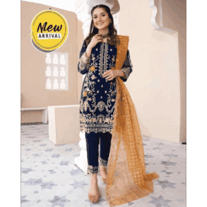 3 pcs women's stitched organza embroidered suit