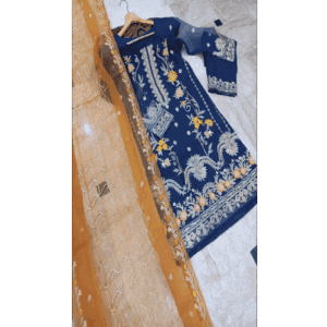 3 pcs women's stitched organza embroidered suit