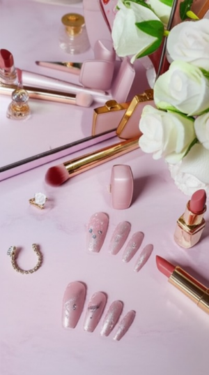 luxury press on nails – glitter & rhinestone design (12 pcs)