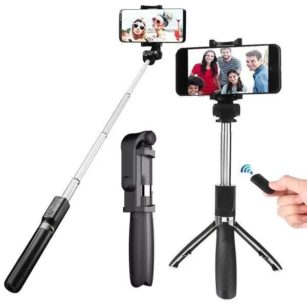 Foldable Selfie Stick with LED Light & Bluetooth Remote Black auto draft